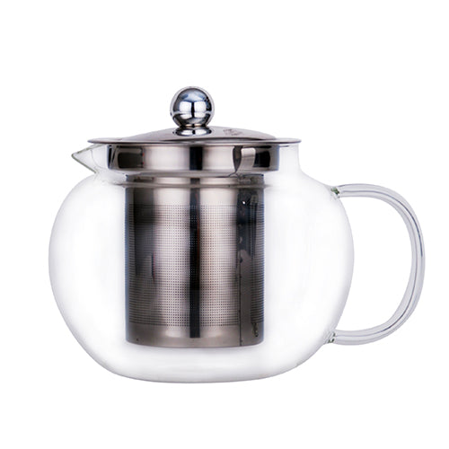 Glass Round Tea Pot with Stainless Steel Strainer 22oz