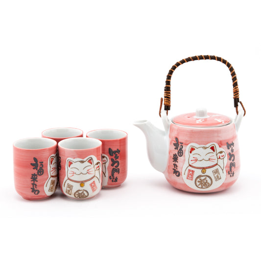 Pink Lucky Cat Tea Set 20oz 5pc