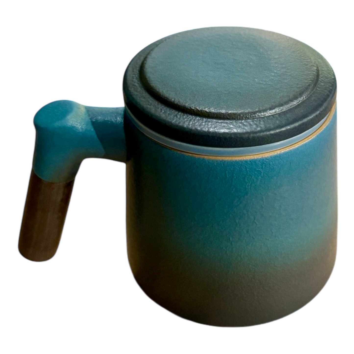 Mug with Wood Handle and Infuser 12 oz, Dark Teal