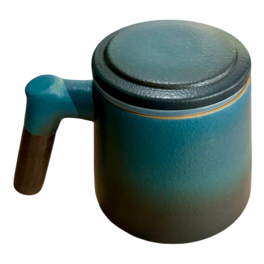 Mug with Wood Handle and Infuser 12 oz, Dark Teal