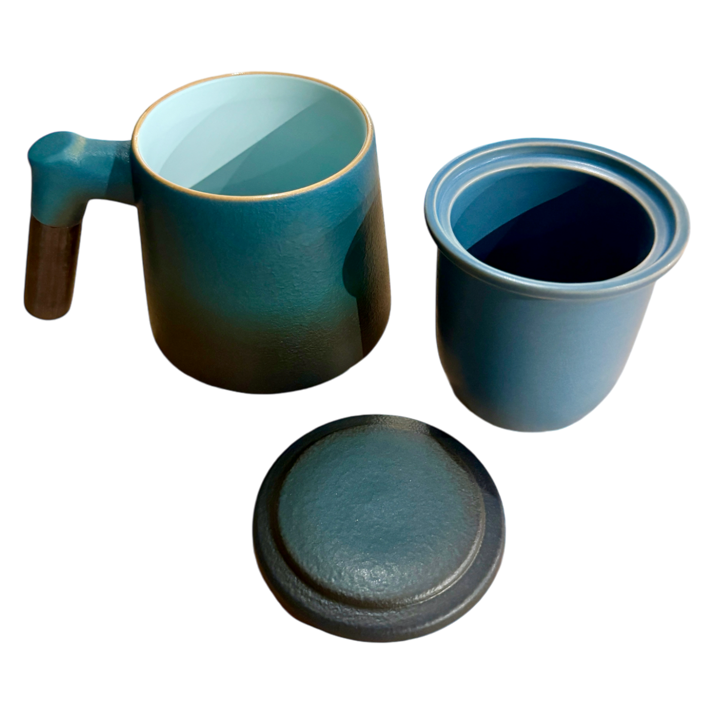 Mug with Wood Handle and Infuser 12 oz, Dark Teal