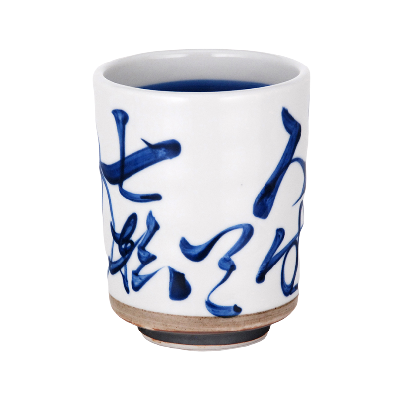 Tea Cup 10oz White with Blue Lettering
